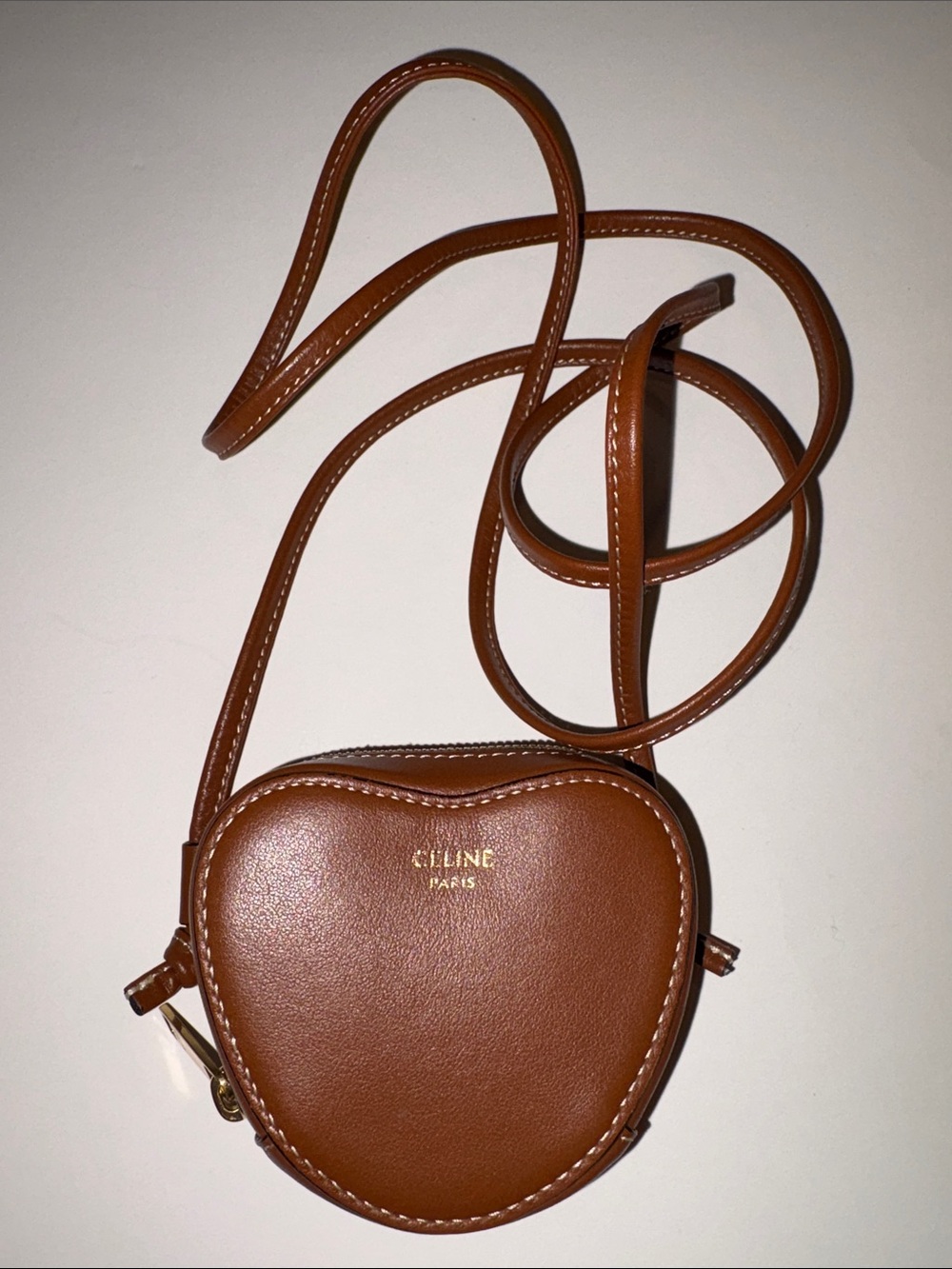 Celine Micro Heart Crossbody Mini Bag Tan Calfskin Leather Rare EUC